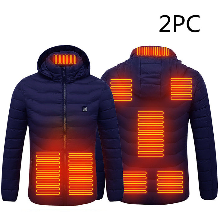 Warmfell Men's lightweight heated jacket with hood and 8 heat zones