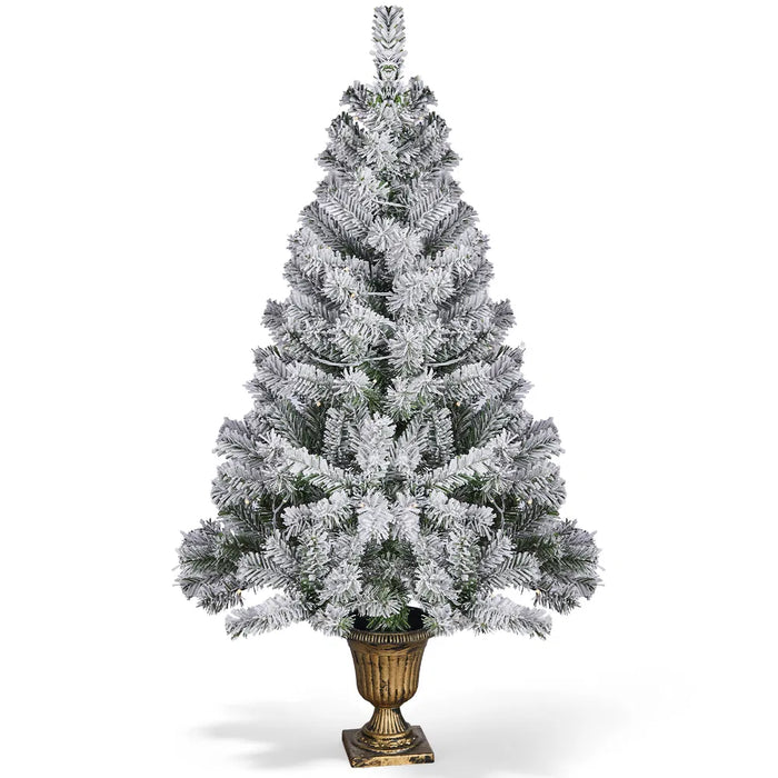 Warmfell Flocked Christmas Tree in Decorative Pot, 120 Lights