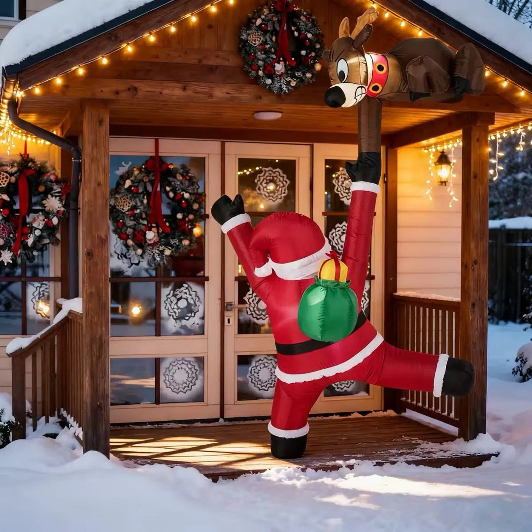 Inflatable climbing Santa with reindeer lit up