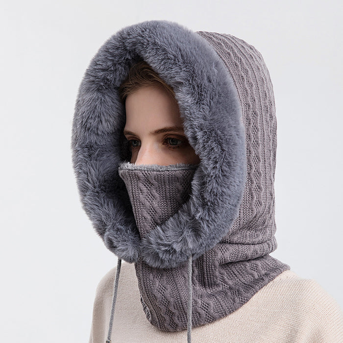 Warmfell Thick plush hooded scarf hat for women, windproof and warm