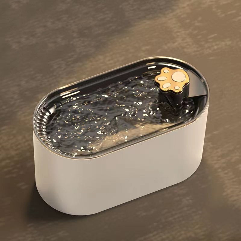 White pet water fountain with running water