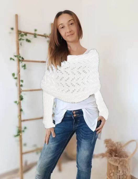 Warmfell Knitted Openwork Shawl with Sleeves, Shrug Style