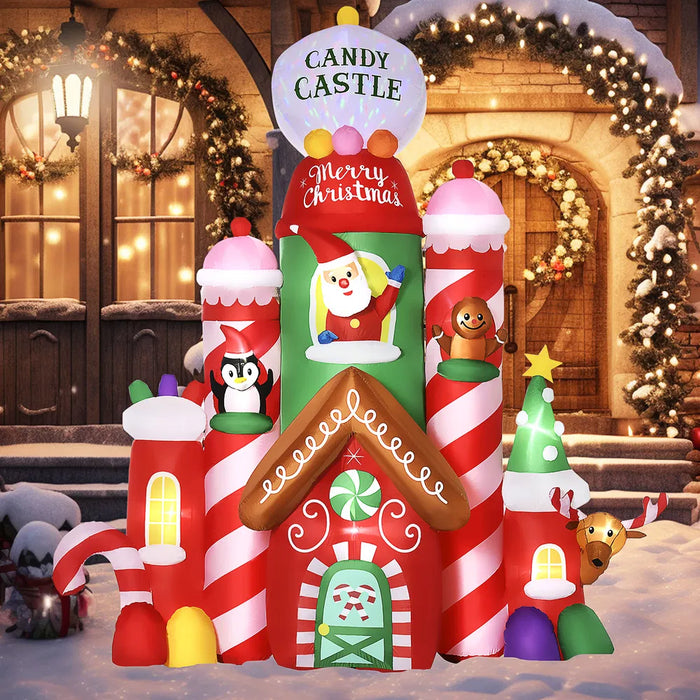 Warmfell Inflatable Christmas Candy Castle with Santa, 3m Tall