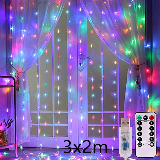 USB curtain fairy lights with remote and 8 modes, up to 6 x 2 m