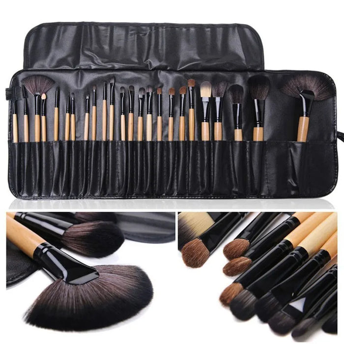 Warmfell 24-piece makeup brush set with roll-up pouch