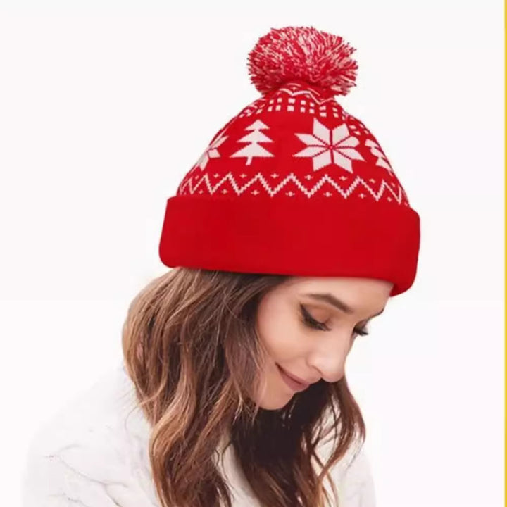 Red Christmas knitted bobble hat with pom-pom