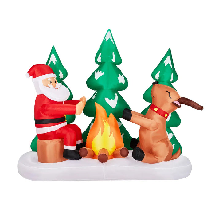 Warmfell 9ft Inflatable Santa and Reindeer Campfire Scene