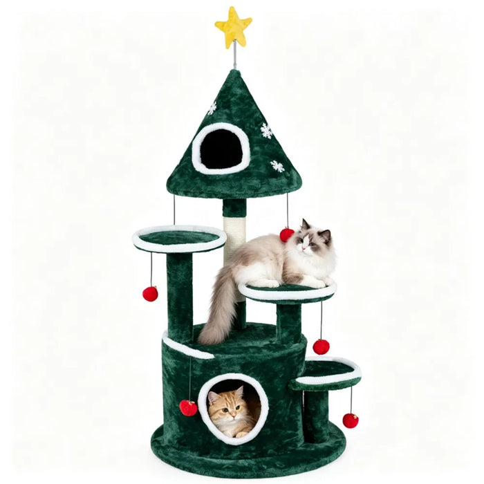 Warmfell Christmas Cat Tree with Sisal Post and Bell Balls, 127cm