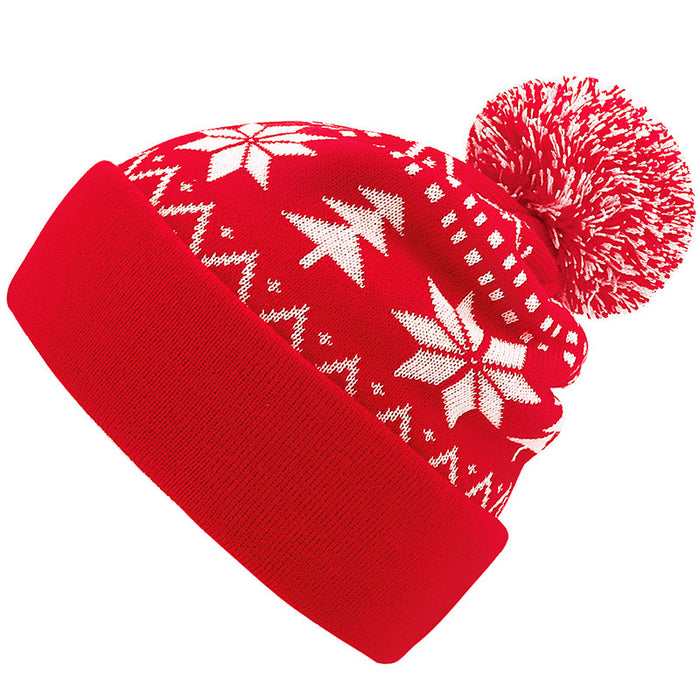 Warmfell Christmas Knitted Bobble Hat with Snowflakes and Trees