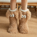 Fluffy snow socks with cartoon eyes