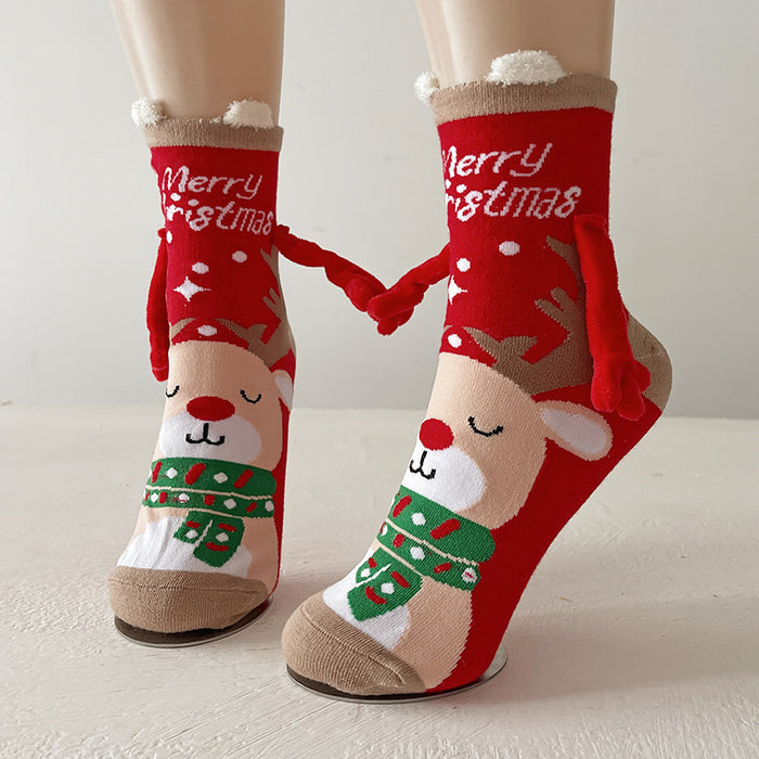 Warmfell Christmas Couple Socks with Magnetic Holding Hands