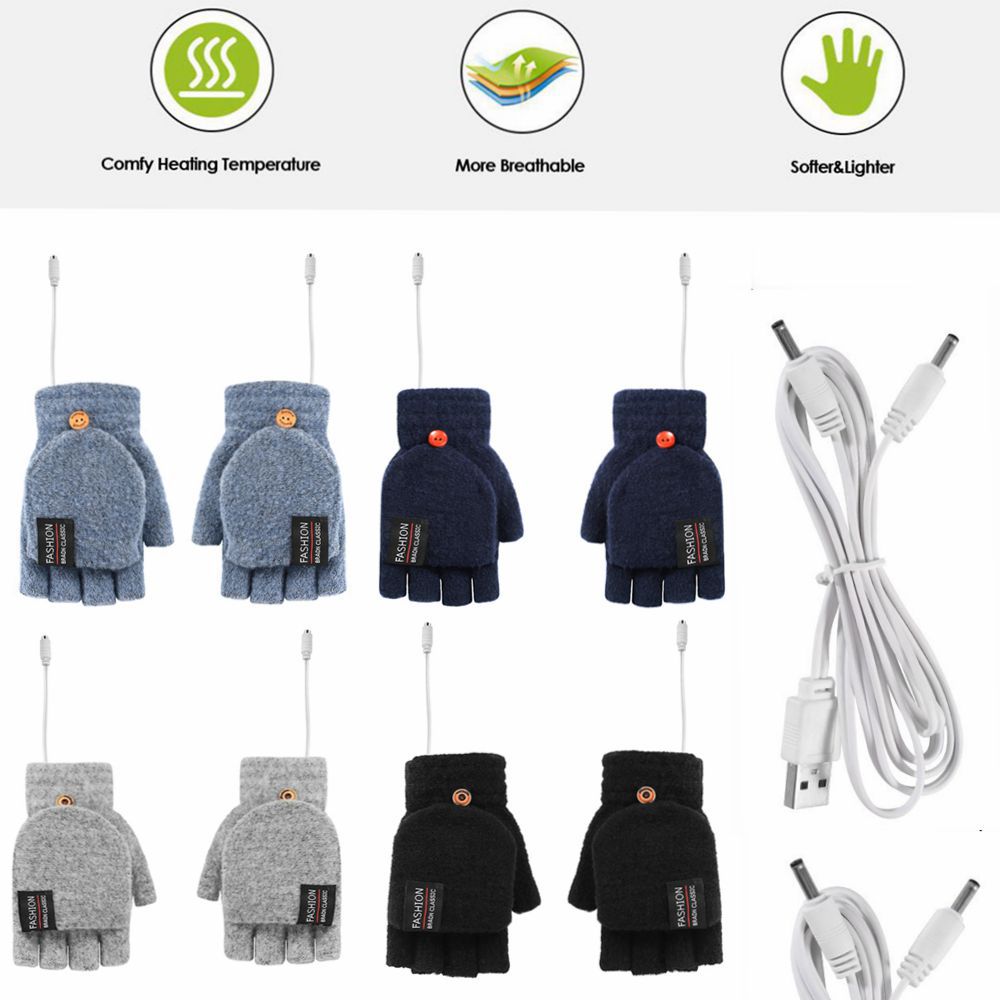 USB Heated Half Finger Gloves With Double-Sided Heating