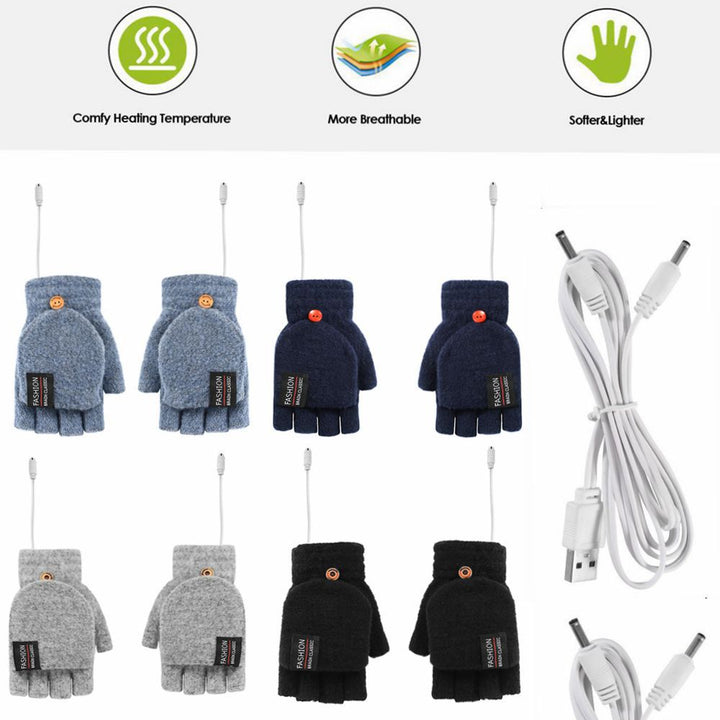 USB Heated Half Finger Gloves With Double-Sided Heating