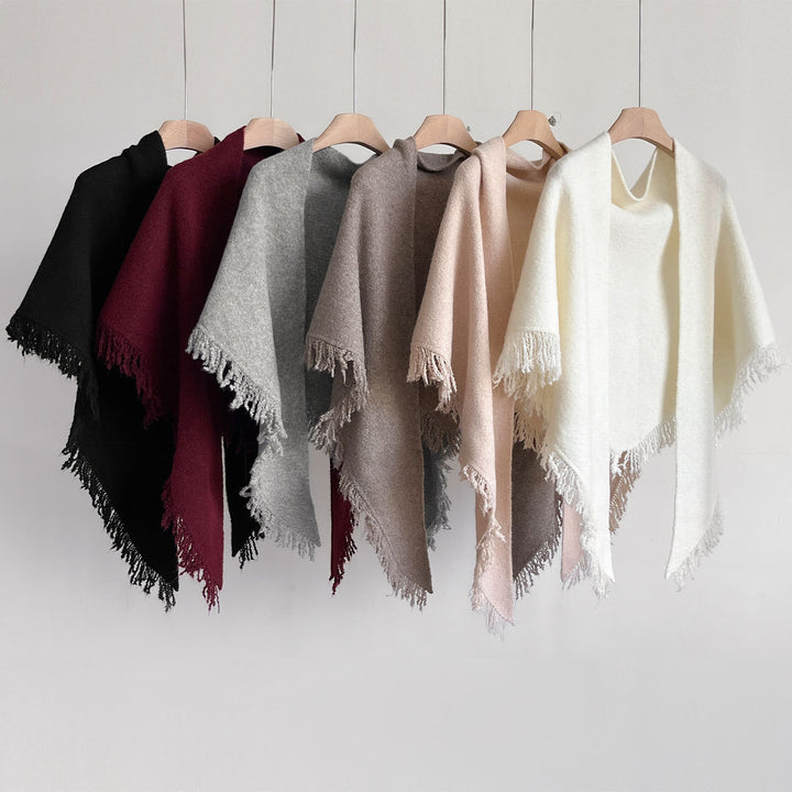 Blush beige fringed knit scarf