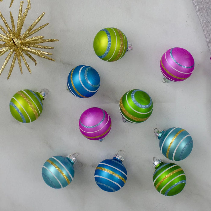 Warmfell Set of 10 Glitter Swirl Glass Christmas Baubles