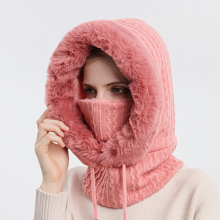 Warmfell Thick plush hooded scarf hat for women, windproof and warm
