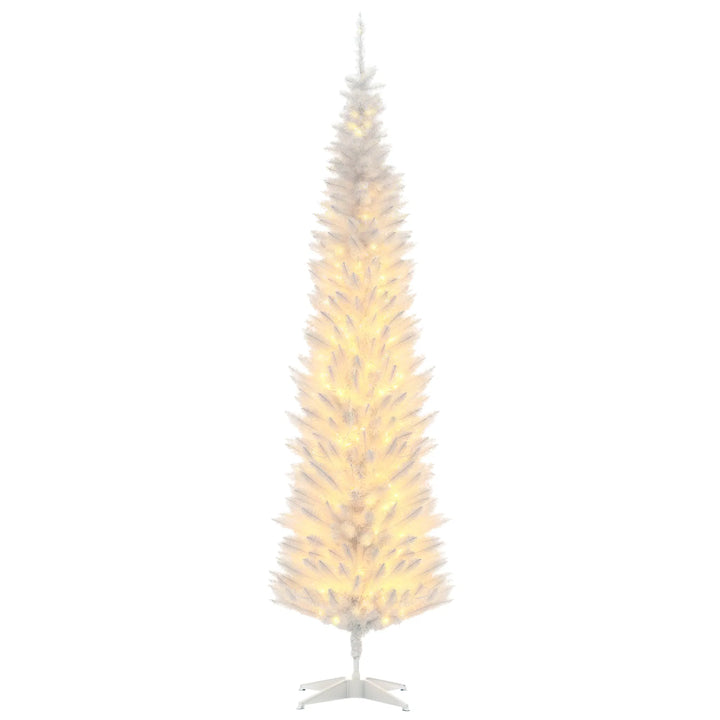 White pencil Christmas tree with warm lights