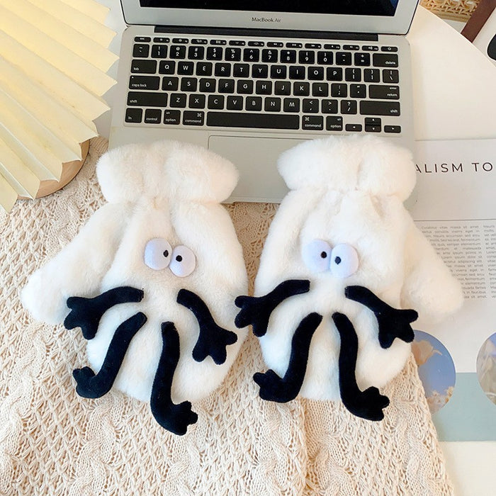 Warmfell Fluffy Plush Mittens with Funny Cartoon Faces