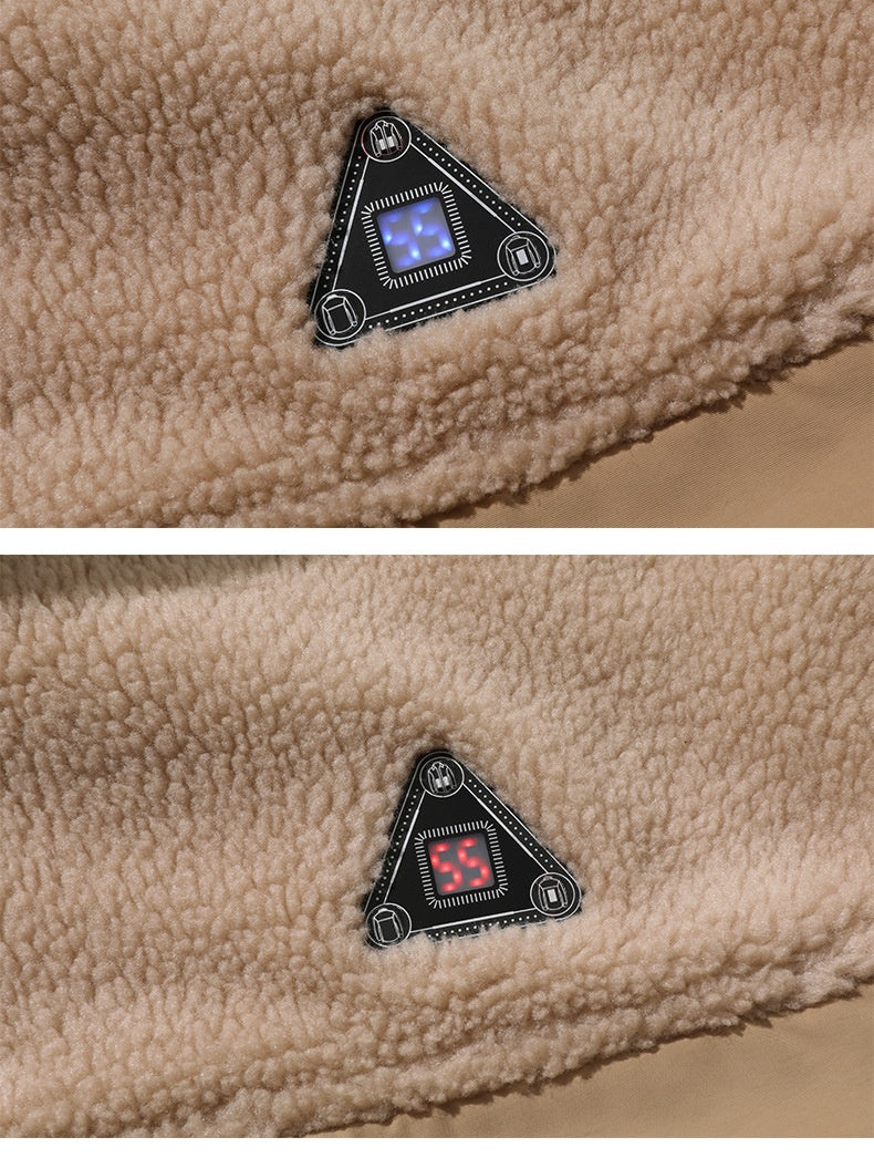 Man wearing black heated sherpa fleece jacket