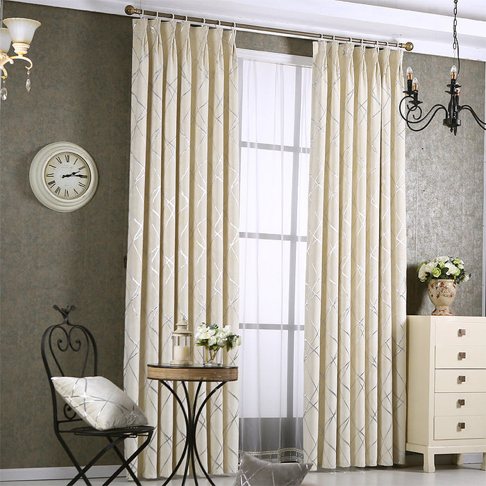 Warmfell Chenille blackout curtain with geometric line pattern