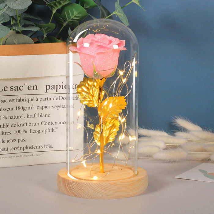 Warmfell Preserved rose in a glass dome with fairy lights