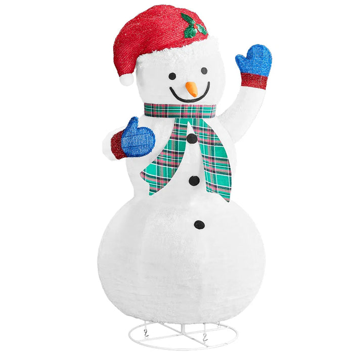 Warmfell 4ft Collapsible Light-Up Snowman with Plaid Scarf