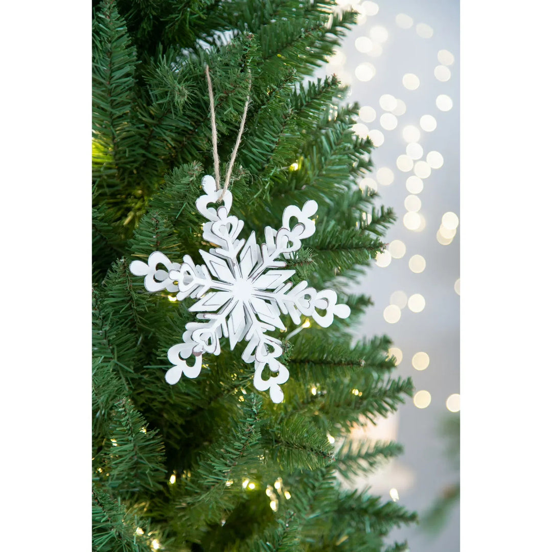White metal snowflake hanging decorations with rope