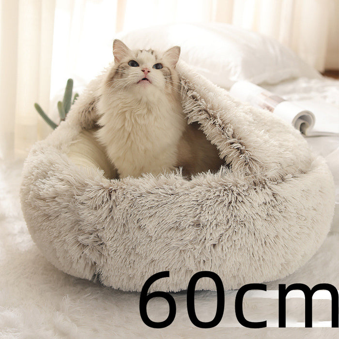 Warmfell Plush 2-in-1 Pet Bed with Fold-Over Hood, 40 to 65 cm