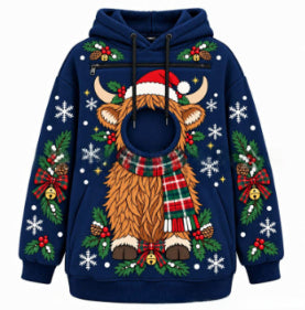 Warmfell Christmas Fleece Hoodie with Pet Pocket