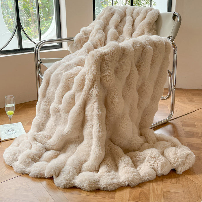 Warmfell Thick Bubble Faux Fur Throw Blanket for Sofa or Bed