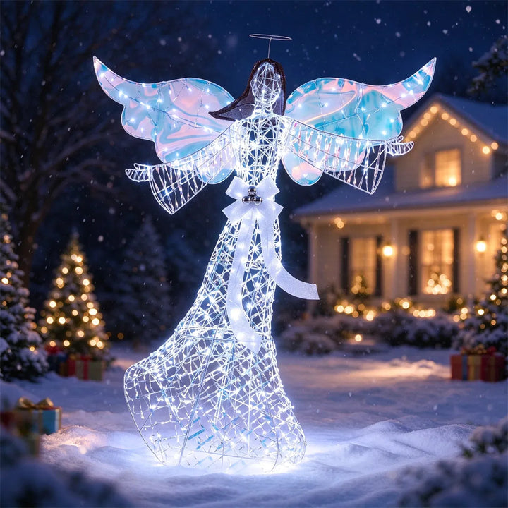 Lit Christmas angel with iridescent wings