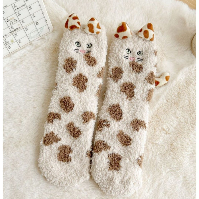 Warmfell Fleece Cat Socks with 3D Ears and Tail