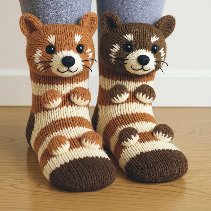 Warmfell Knit Socks with a 3D Crochet Animal Hug