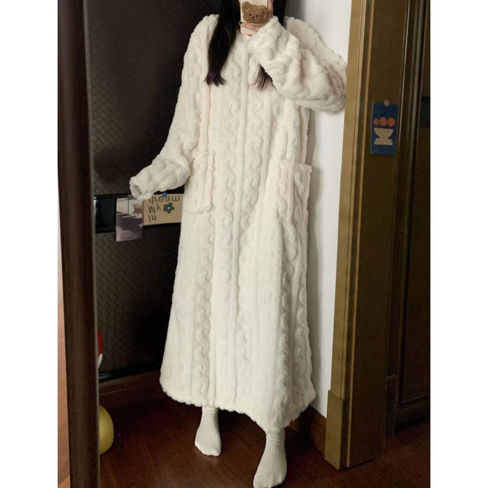Warmfell Long Coral Fleece Nightgown with Pockets