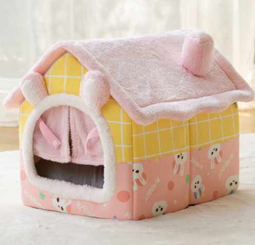 Warmfell Foldable plush pet cave house with soft cushion