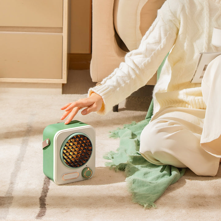 Retro white fan heater with leather handle