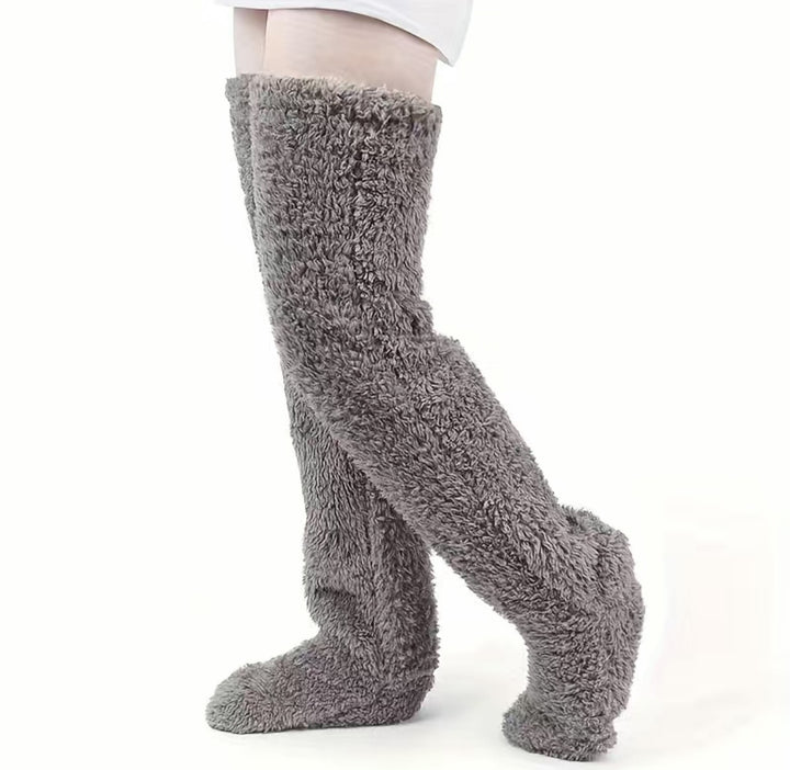 Fuzzy over the knee plush socks in lilac