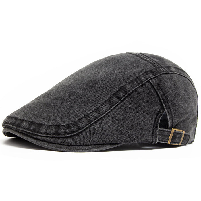 Warmfell Washed Denim Flat Cap with Buckle Back