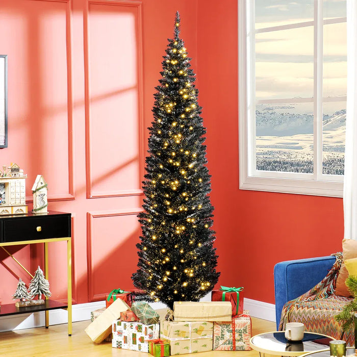 Warmfell Black Pre-Lit Pencil Christmas Tree with 250 LEDs
