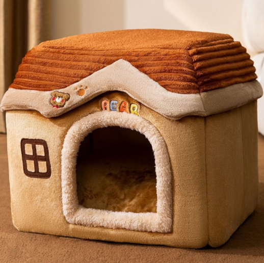 Warmfell Foldable plush pet cave house with soft cushion
