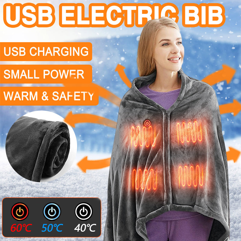 USB Heated Shawl – Soft Coral Fleece Wrap with Carbon Heating