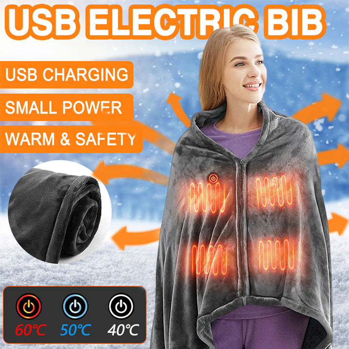 USB Heated Shawl – Soft Coral Fleece Wrap with Carbon Heating