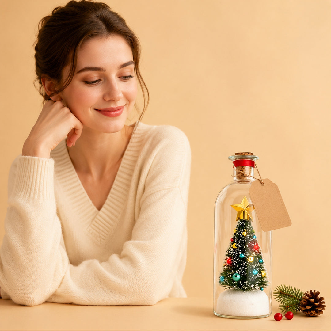 Glowing Christmas tree bottle with cork