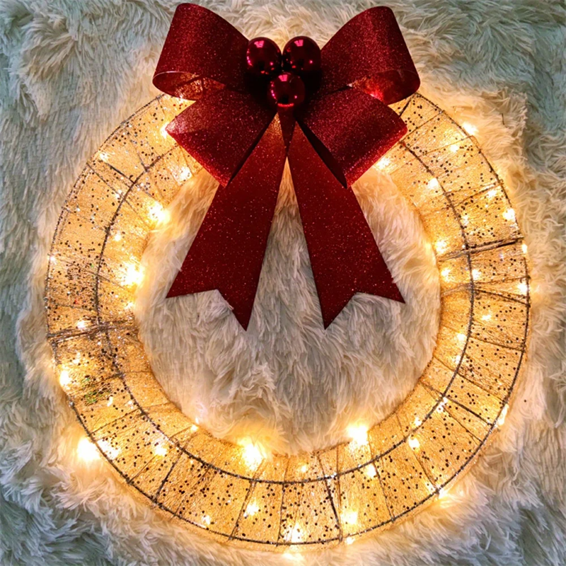 50 cm light-up Christmas wreath with 140 LEDs and big bow