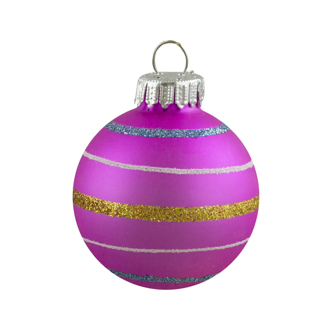 Ten matte glass baubles with glitter swirls