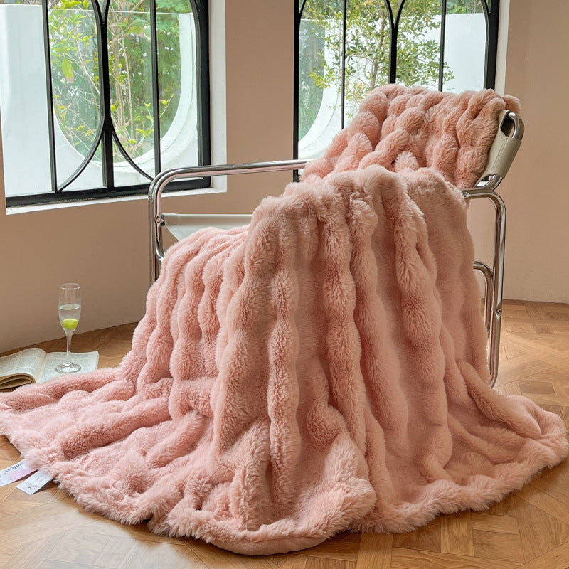Cream bubble texture faux fur throw blanket
