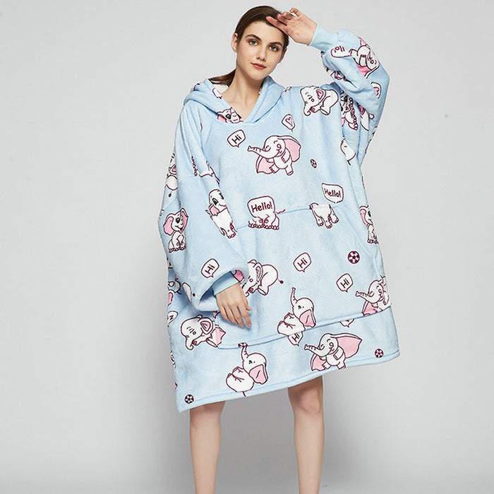 Warmfell Oversized printed blanket hoodie in double-layer fleece