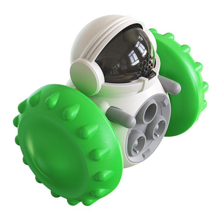 Wobbling robot treat dispensing pet toy