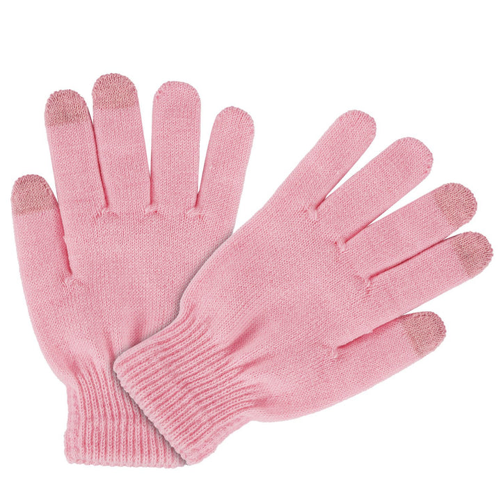 Grey knitted touchscreen gloves using phone