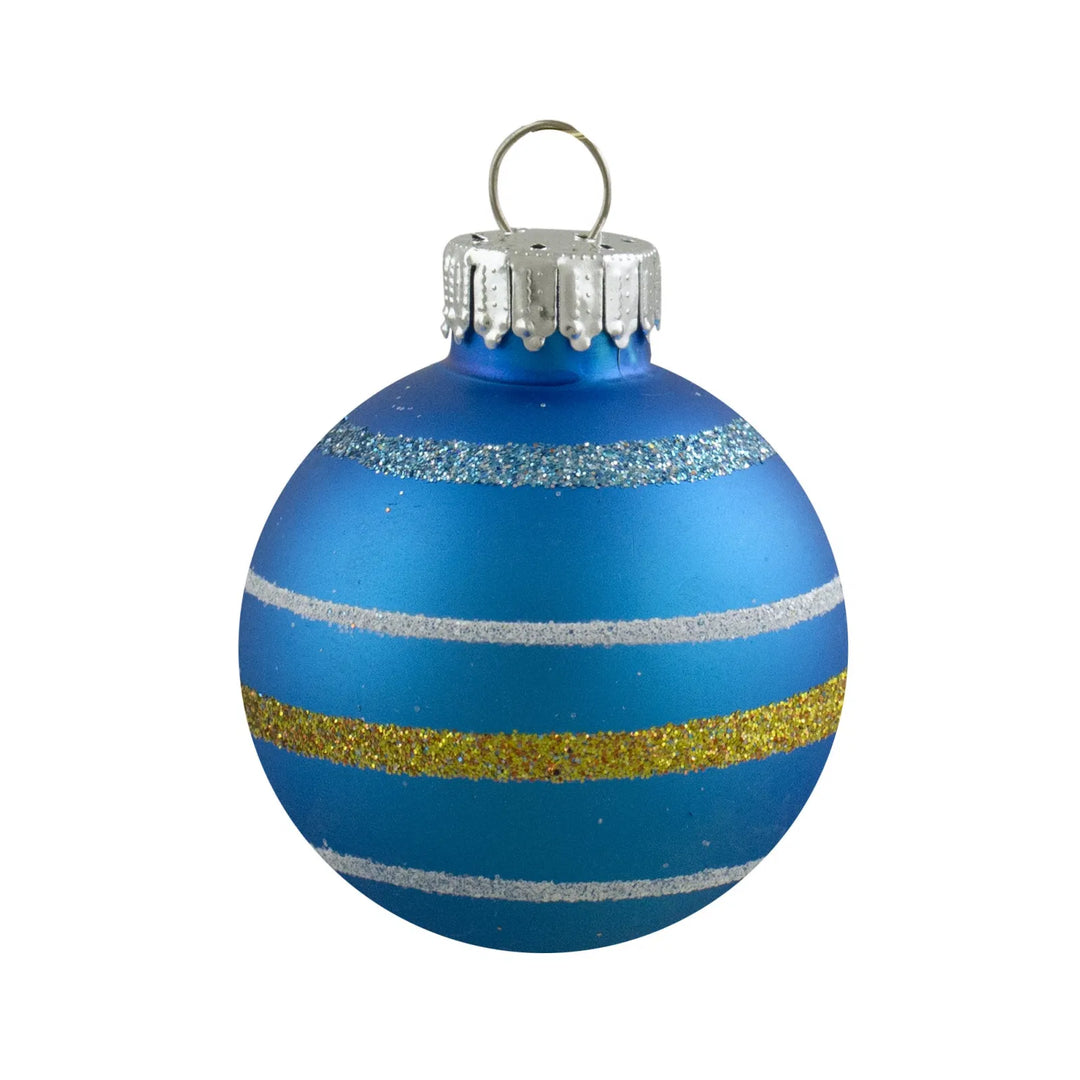 Ten matte glass baubles with glitter swirls